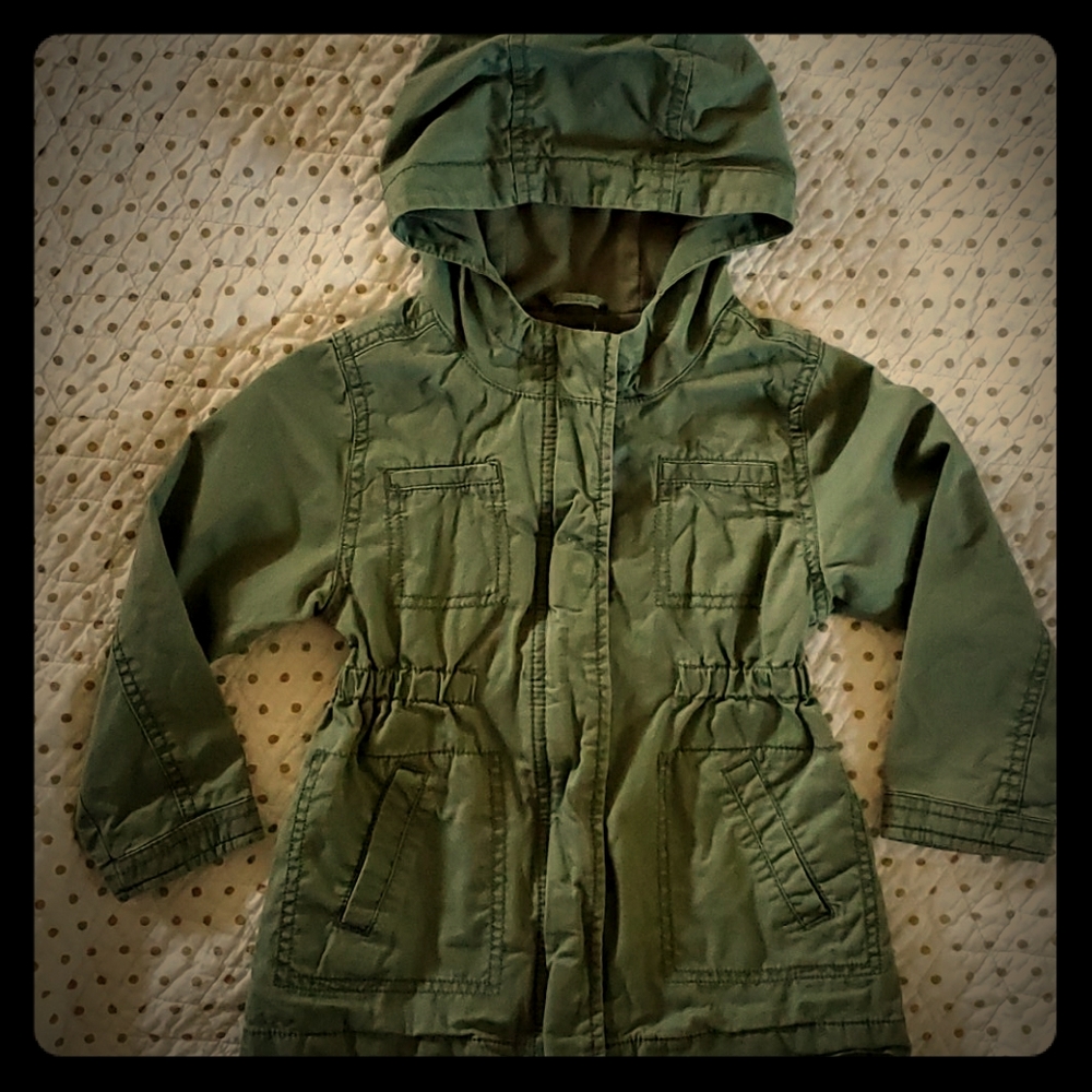 Army green jacket.